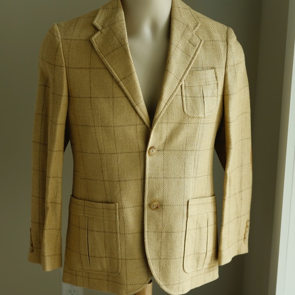 Boys Blazer Polo Ralph Lauren Linen Silk Blend Windowpane Beige Size 16 Like New - Picture 1 of 11